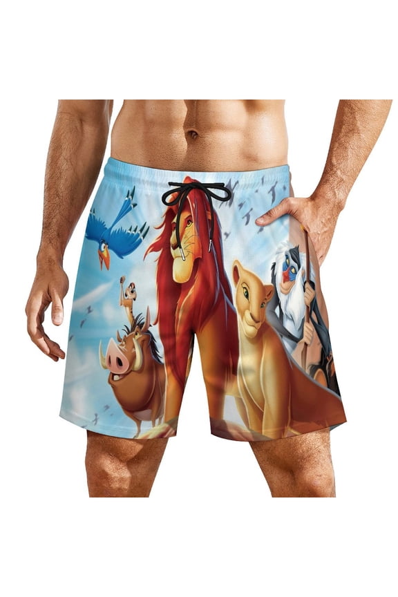 Mens Lion Kin Swim Trunks with Compression Liner Stretch Board Shorts 2 in 1 Quick Dry Swimwear Bathing Suits