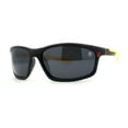 thumbnail image 1 of Mens Lion Shield Emblem 90s Racer Rectangle Wrap Sunglasses Black Yellow, 1 of 4