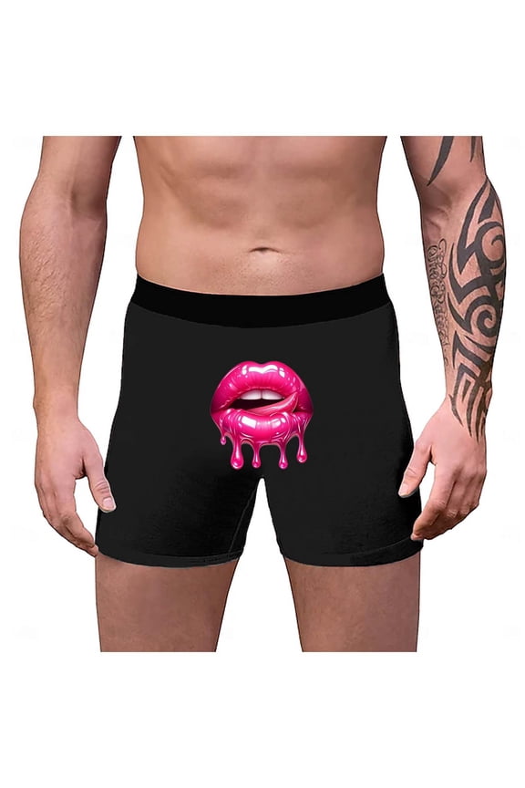 Mens Lipstick Kisses Boxer Briefs Valentines Funny Novelty Underwear Hilarious Gifts for Men Sleep Bottom Underwear Black M