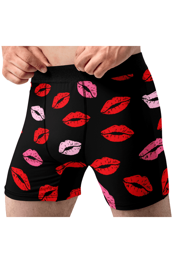 Mens Lipstick Kisses all Over Valentines Day Boxer Briefs Underwear Novelty Gift