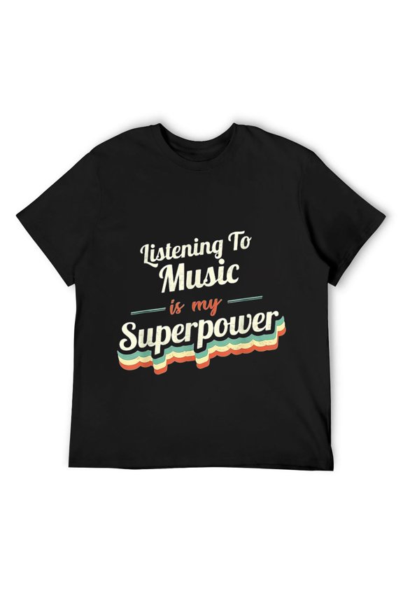 Mens Listening To Music is my Superpower Vintage T-Shirt Black