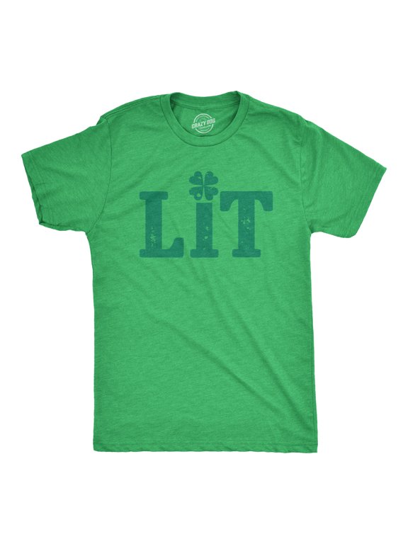 Mens Lit Shamrock T Shirt Funny Day Drinking Saint Patricks Day St Patty Tee Graphic Tees