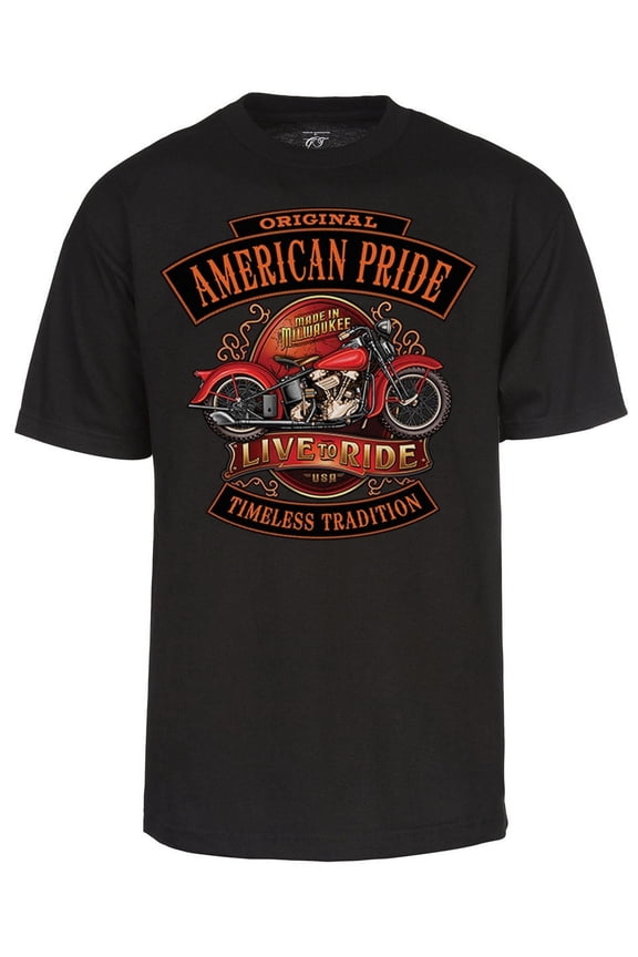 Mens Live To Ride Tshirt - Original American Pride Motorcyle Chopper Shirt Black Small