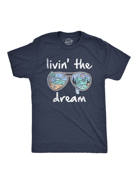 Mens Living The Dream T Shirt Cool Vacation Tee Graphic Novelty Tee Beach for Guys Graphic Tees