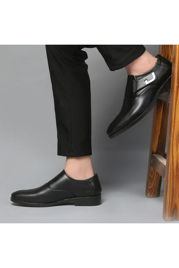 Mens Loafers Fashion Leather Pointed Toe Slippers Comfy Slip-on Business Dress Flats Breathable Driving Shoes Black 10