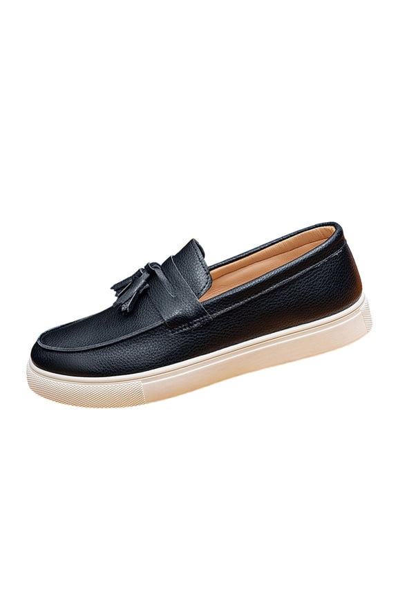 Mens Loafers Slip On Shoes Platform Tassel Casual Dress Black Comfortable Walking Shoes Non-Slip Rubber Sole,Size 6
