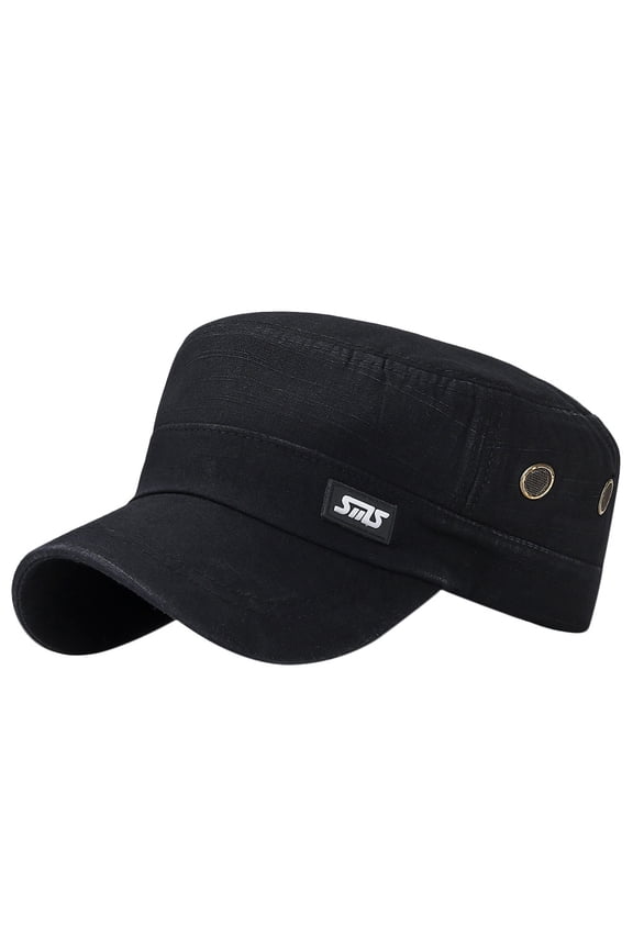 Mens Logo Patch Flat Top Cap Adjustable Military Cadet Army Hat One Size