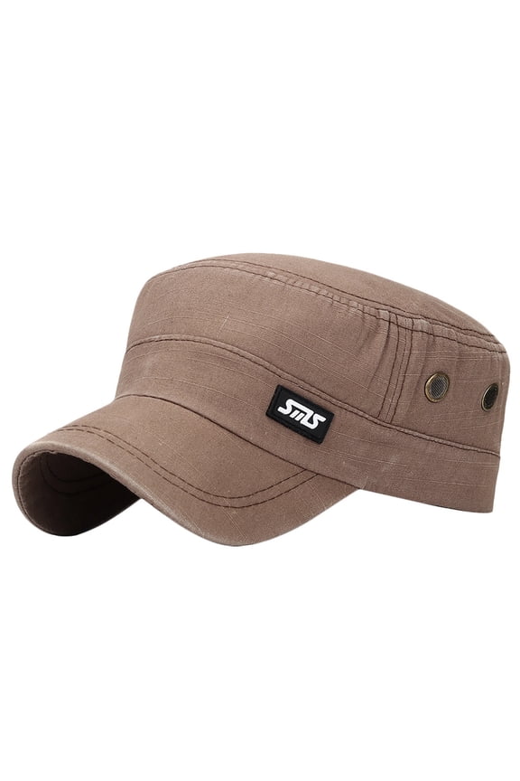 Mens Logo Patch Flat Top Cap Adjustable Military Cadet Army Hat One Size