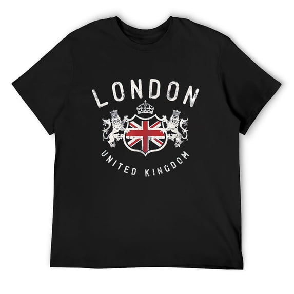 Mens London Great Britain Vintage Lions Flag T-Shirt Black Large