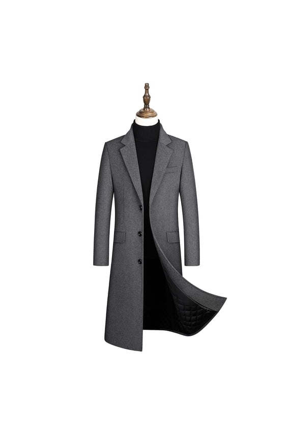 Mens Long Dress Coats Business Casual Suit Jacket Trench Coats Warm Thicken Fleece Knee Length Overcoats