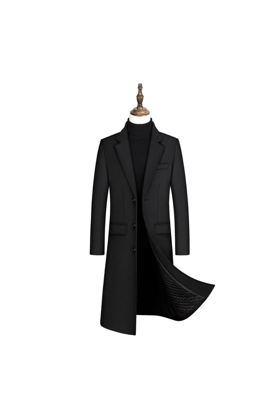 Mens Long Dress Coats Business Casual Suit Jacket Trench Coats Warm Thicken Fleece Knee Length Overcoats