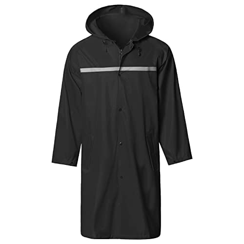 Mens Long Hooded Safety Rain Jacket Waterproof Emergency Raincoat Poncho