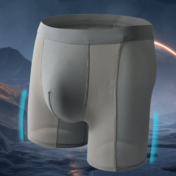 Mens Long Leg Underwear Boxer Briefs Casual Lightweight Solid Breathable Mid Waisted Stretchy Slim-Fit Loungewear Athletic Workout Running Boxers