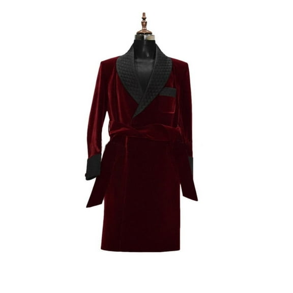 Mens Long Maroon Velvet Dressing Gown – Luxurious Robe for Ultimate Comfort and Style