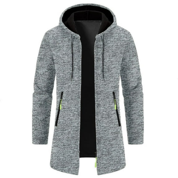 Mens Long Open Front Cardigan Sweater Lightweight Hooded Knitted Cardigan Sweaters Men's Hooded Mid-Length Thin Velvet Loose Large Size Thin Velvet Jacket Knitted Cardigan Jacket with Pockets