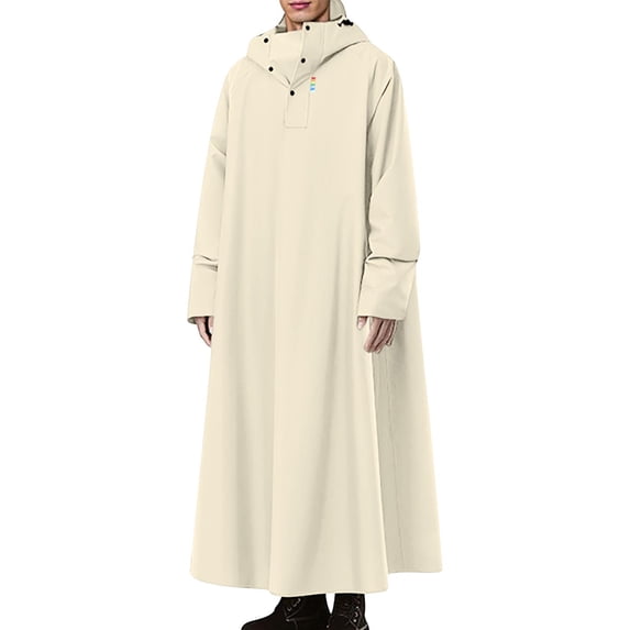 Mens Long Rain Cape Pullover Hooded Half Button Waterproof Long Raincoats Hiking Raincoat Beige One Size