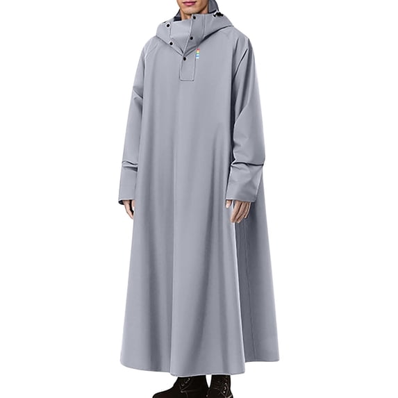 Mens Long Rain Cape Pullover Hooded Half Button Waterproof Long Raincoats Hiking Raincoat Gray One Size
