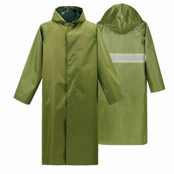 Mens Long Rain Jacket Hooded Rain Poncho Emergency Waterproof Poncho Front Button Drawstring Adjustable Lightweight Raincoat Outdoor Activities