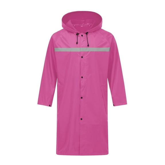Mens Long Safety Rain Coats with Air Vents Reflective Stripes Waterproof Packable Rain Jacket with Hood Lightweight