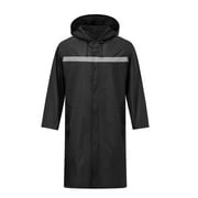 PROHYDRA Mens Long Safety Raincoat with Reflective Strips & Air Vents, Waterproof Packable Rain Jacket with Hood, Lightweight for Outdoor Activities