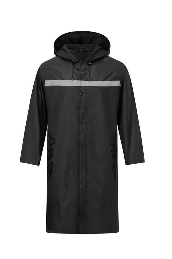 Mens Long Safety Raincoat with Reflective Strips & Air Vents, Waterproof Packable Rain Jacket with Hood, Lightweight for Outdoor Activities