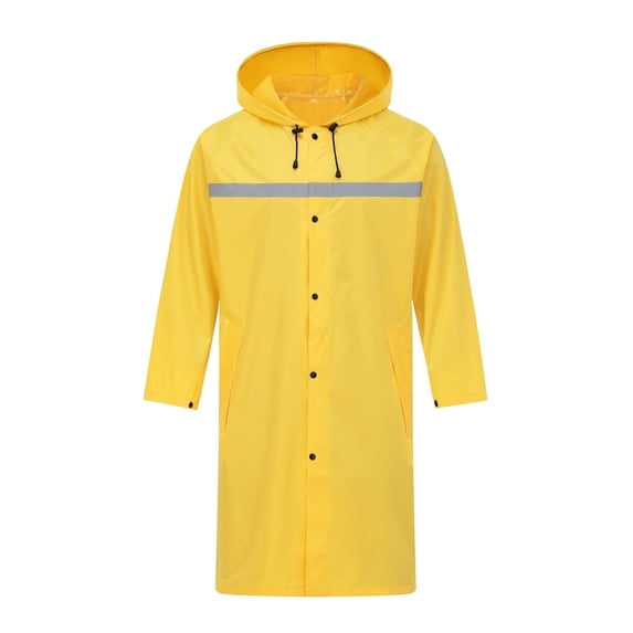Mens Long Safety Rain Coats with Air Vents Reflective Stripes Waterproof Packable Rain Jacket with Hood Lightweight