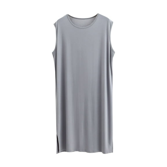 Mens Long Sleepwear 2025 Summer Loose Fitted Sleeveless Pajamas Tops Lounge Breathable Nightgown Plain Classic Tees Shirts Summer Nightdress for Mens