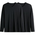 thumbnail image 1 of Mens Long Sleeve Basic Tops 2 Pack Big & Tall V Neck Cotton Undershirts Casual Loose Layering Tops Pullover Black, 3XL, 1 of 3