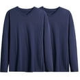 thumbnail image 1 of Mens Long Sleeve Basic Tops 2 Pack Big & Tall V Neck Cotton Undershirts Casual Loose Layering Tops Pullover Navy, M, 1 of 3