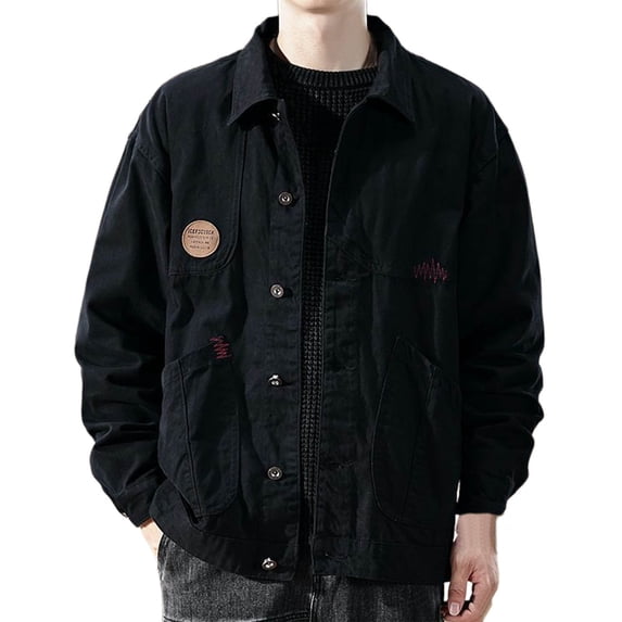 Mens Long Sleeve Bomber Jacket Vintage Button Down Lapel Collar Work Cargo Trucker Coat Fall Winter Western Outerwear 2025
