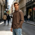 thumbnail image 1 of Mens Long Sleeve Button Down Shirt Casual Collared Dress Top Work Office Wear Solid Color Lightweight Comfortable Fit for Daily Use Coffee 2XL, 1 of 6