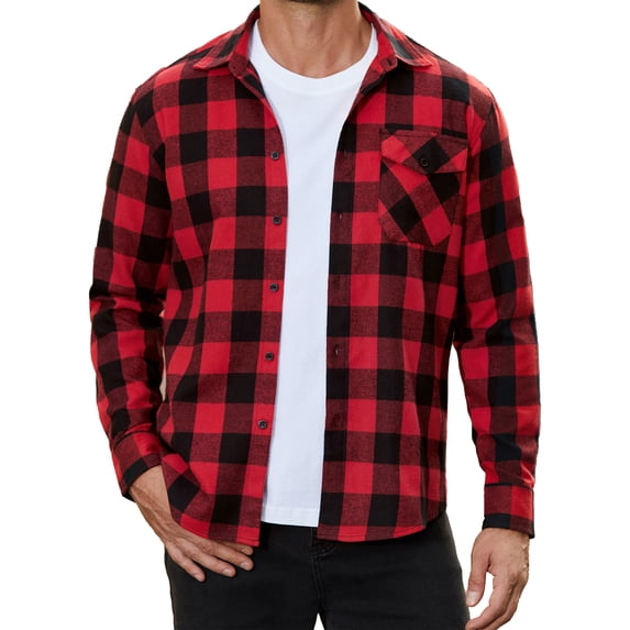 Flannel Shirt for Men Red and Black Buffalo Plaid Shirt Long Sleeve with Pocket L
