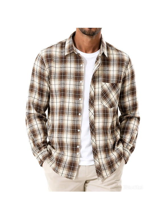 Mens Long Sleeve Button Down Shirts Plaid Shirts Jacket Soft Warm Casual Cotton Regular Fit Layering Shackets Fall Winter Clothes for Men