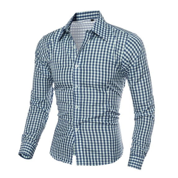 Mens Long Sleeve Button Down Shirts Plaid Slim Fit Top Blouse Fashion Work Shirts For Men Green XL