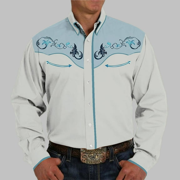 Mens Long Sleeve Button Down Shirts Print Graphic Collar Western Cowboy Shirts Slim Fit Shirt With Pockets Tropical Vacation Clothes