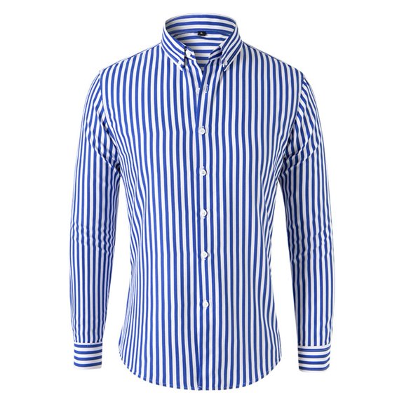 Mens Long Sleeve Button Shirt Casual Striped Baggy Tops Casual Lapel Shirt