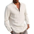 thumbnail image 1 of Mens Long Sleeve Button T Shirts Casual Plain Pullover Tops Loose Basic Tee, 1 of 2