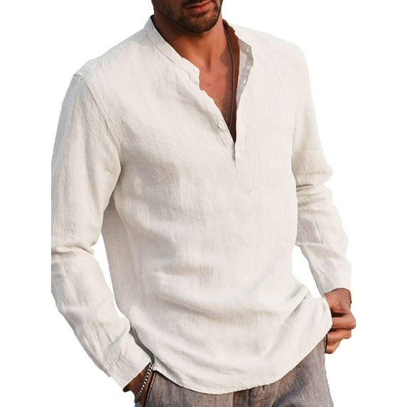 Mens Long Sleeve Button T Shirts Casual Plain Pullover Tops Loose Basic Tee