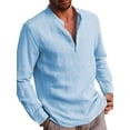 thumbnail image 1 of Mens Long Sleeve Button T Shirts Casual Plain Pullover Tops Loose Basic Tee, 1 of 2