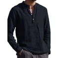 thumbnail image 1 of Mens Long Sleeve Button T Shirts Casual Plain Pullover Tops Loose Basic Tee, 1 of 2