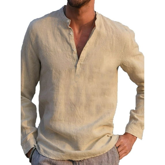 Mens Long Sleeve Button T Shirts Casual Plain Pullover Tops Loose Basic Tee