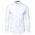thumbnail image 1 of Mens Long Sleeve Button Up Shirt with Ruffles Solid Color Collared Party Outfits Regular-Fit Dressy Blouses (2XL, White), 1 of 7