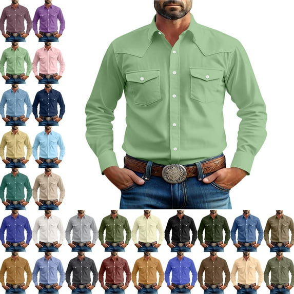 Mens Long Sleeve Button Up Shirts Fashionable Solid Color Casual Long Sleeve Turndown Collar Blouse Shirt Slim Fit Casual Business Formal Dress Shirt