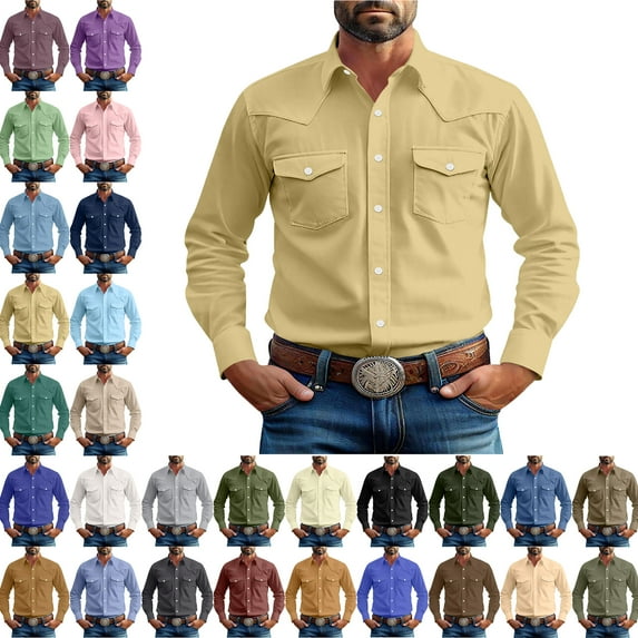 Mens Long Sleeve Button Up Shirts Fashionable Solid Color Casual Long Sleeve Turndown Collar Blouse Shirt Slim Fit Casual Business Formal Dress Shirt