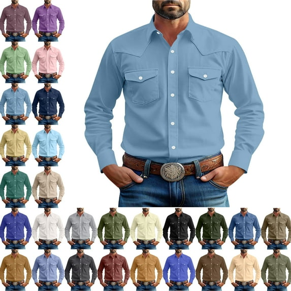 Mens Long Sleeve Button Up Shirts Fashionable Solid Color Casual Long Sleeve Turndown Collar Blouse Shirt Slim Fit Casual Business Formal Dress Shirt