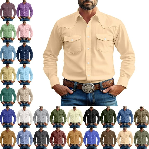 Mens Long Sleeve Button Up Shirts Fashionable Solid Color Casual Long Sleeve Turndown Collar Blouse Shirt Slim Fit Casual Business Formal Dress Shirt