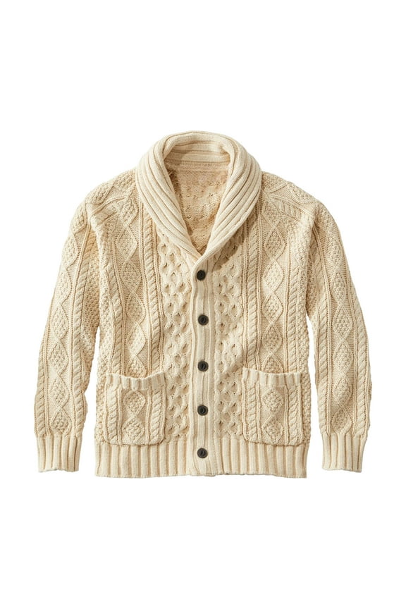 Mens Long Sleeve Cardigans Coat Cable Knit Button down Sweater Jacket with Pockets Fall Winter Warm Cardigan XXL, Beige