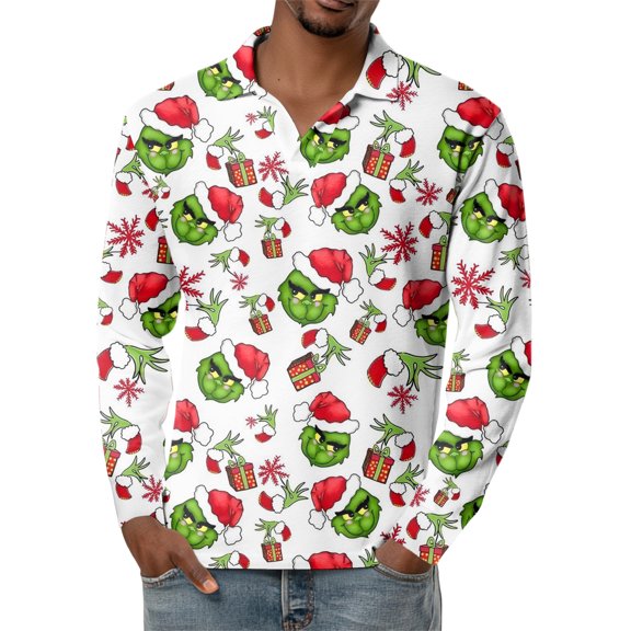 Red Christmas Shirt Long Sleeve V Neck Long Sleeve Shirt for Men E-Red 2XL