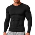 thumbnail image 1 of Mens Long Sleeve Compression Shirt Athletic Running Gym Workout Top Quick Dry Stretch Base Layer for Training Fitness Exercise Black S, 1 of 8