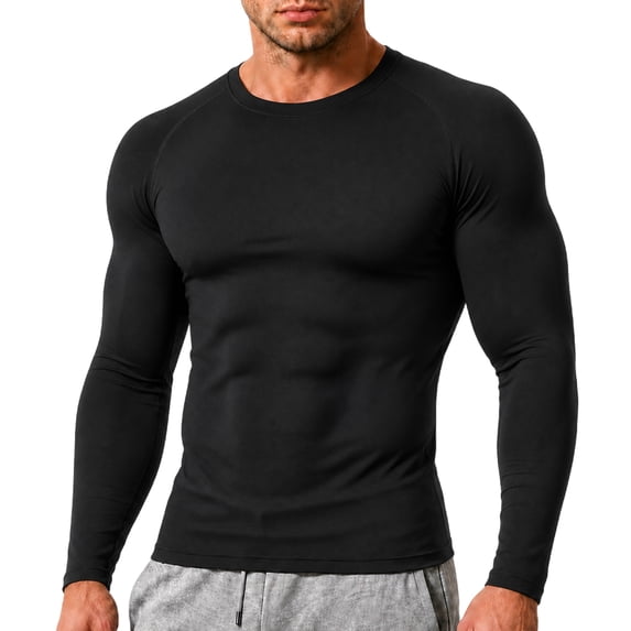 Mens Long Sleeve Compression Shirt Athletic Running Gym Workout Top Quick Dry Stretch Base Layer for Training Fitness Exercise Black S